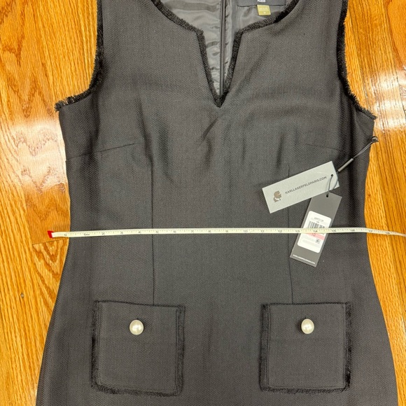 NWT Karl Lagerfeld Black Tweed Sheath Dress with Fringe Detail - Picture 6 of 12
